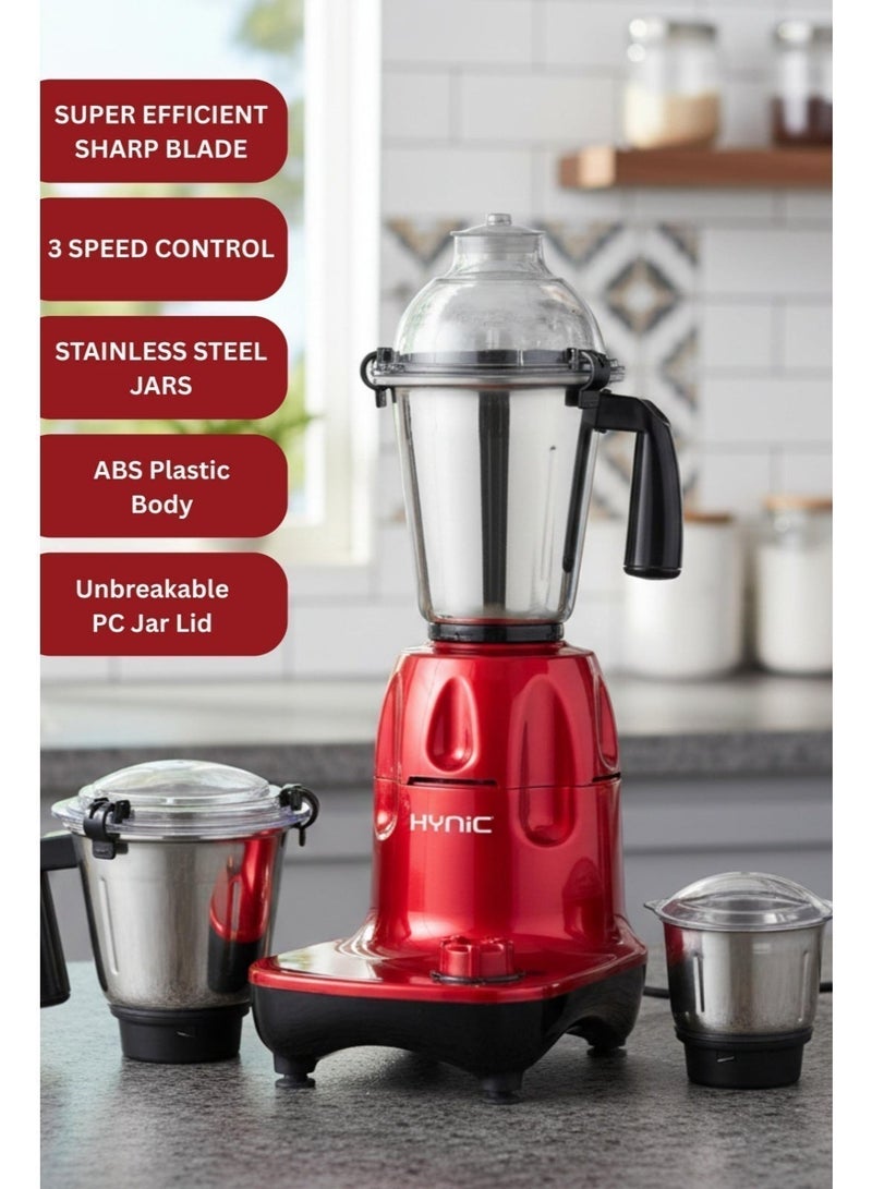 Hynic Kitchen King 3-in-1 Heavy Mixer Grinder | 1200W Powerful Copper Motor | 3 Stainless Steel Jars (1.5L Liquidiser, 1.0L Chutney, 0.5L Dry) | 3-Speed Control - Image 5